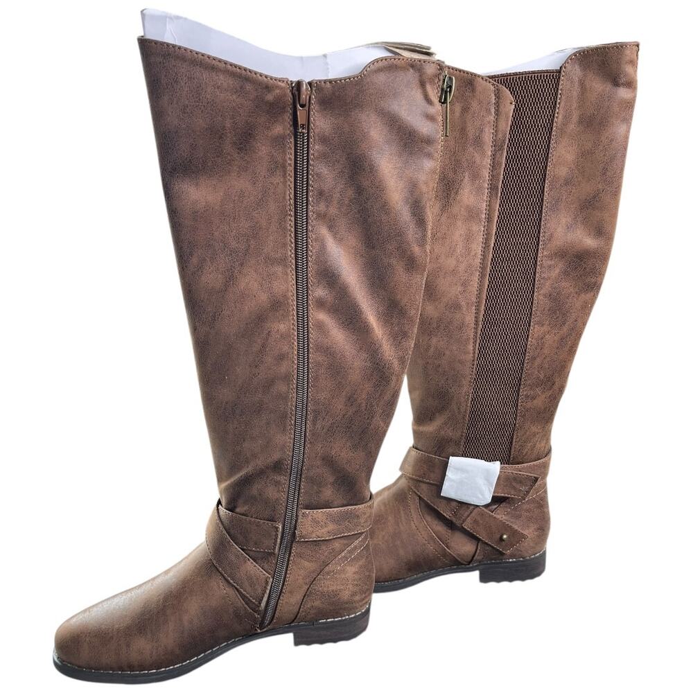 B52 Bullboxer Kayley tan brown faux leather boot zip round toe Women's 7.5 NIB